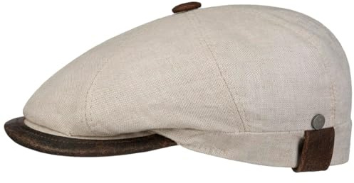 LIERYS City Leinen Flatcap Made in Italy Schirmmütze Herren Ledereinfass Frühjahr Sommer