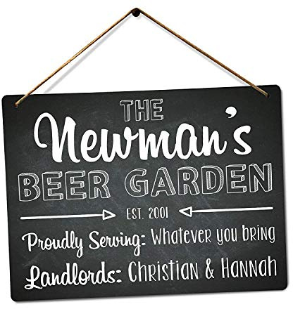 YFULL Personalised Beer Garden - Custom Name – Medium Twine Printed Metal Wall Tin Sign Plaque