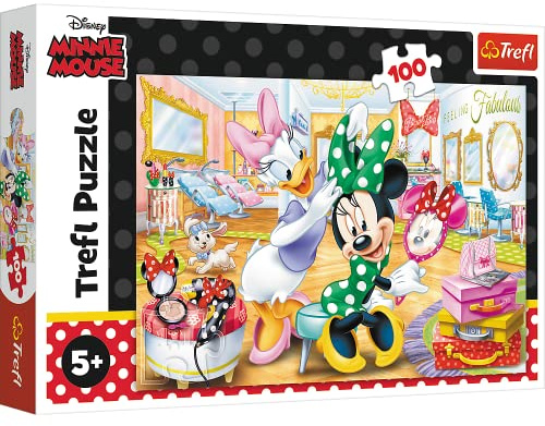 Trefl - Puzzle 100 Teile, Minnie im Kosmetiksalon, Disney, 5+ | Fördert Konzentration und Beobachtungsgabe, hohe Qualität, detailreiches Puzzle, farbenfrohes Puzzle für Kinder