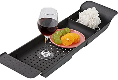 MorNon Mensola per vasca da bagno, ripiano scalabile, colore grigio e nero