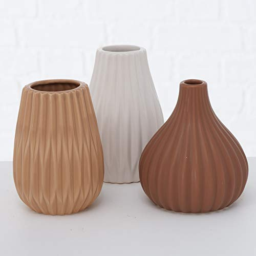 mucHome 3er Set Vasen braun Höhe bis ca. 12cm Dekovasen Blumenvasen Tischvasen Steingut Blumen