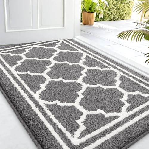 Buganda Indoor Door Mat, Dirt-Resistant and Absorbent Doormat, Anti-Slip, Low Profile Floor Mats for Inside Entryway, Front, and Back Door Entrance (32x20 Inches, Grey)