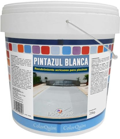 EXPOQUIM PINTURA para PISCINAS de CEMENTO al AGUA con acción IMPERMEABILIZANTE (Blanco, 25 kg) – Secado rápido, antideslizante y resistente a UV – Apta para ESTANQUES y FUENTES