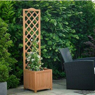 tradefirst Freestanding Wooden Planter Box With Trellis, Rectangular Flowerpot With Lattice, Climbing Plants Trough, Flower Raised Bed Outdoor Garden Lattice Planter (H160cm x W40cm x D40cm)