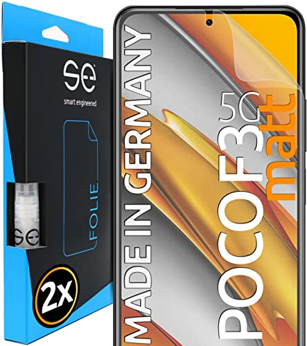 smart engineered 2X se® Protector 3D Antirreflejo para Xiaomi Poco F3, Protección Solar, Compatible con Huellas y FaceID, Instalación sin Burbujas, Mate, Resistente a Golpes y Arañazos, Matériau TPU