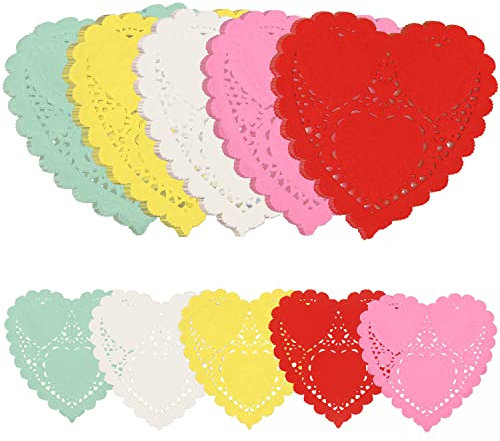 FOIMAS 400 centrini di carta a forma di cuore di San Valentino, 10,2 cm, in pizzo, per San Valentino, artigianato, decorazione per feste di nozze