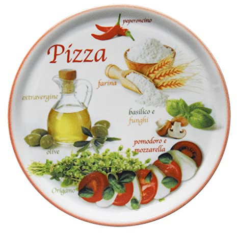 MamboCat Pizzateller Napoli Red Ø 32 cm I Servier Platte mit Motiven I Vorspeisenplatte zum Anrichten für Antipasti oder Tomate-Mozzarella I bunter Motiv Teller Porzellan für Pizza Pasta & Co