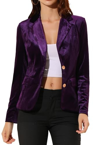 Allegra K Chaqueta para Mujer de Invierno, de Terciopelo, con botón de Solapa, con Muesca Vintage, de Oficina Frontal, Disfraz de Navidad Púrpura Oscura XL