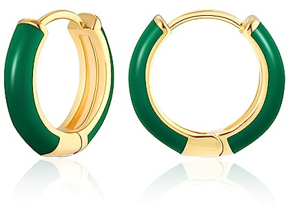 MESOVOR Boucles D'oreilles de Cerceau en Or pour Femmes - Légères, Plaquées en Or 18K, Hypoallergéniques - Cadeaux pour les Filles (Vert Foncé)