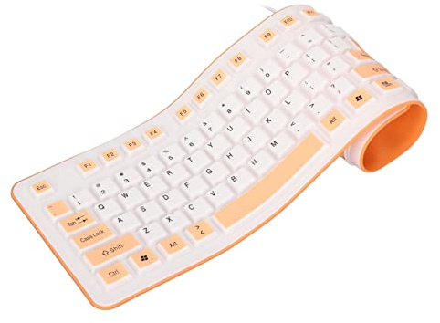 Vikbart USB-tangentbord med Kabel, 106 Nycklar Silent Vattentätt Silikontangentbord, Trådlöst Bluetooth Dammtätt Rollup-tangentbord, Bekvämt Att Bära, för PC Notebook Laptop(orange)