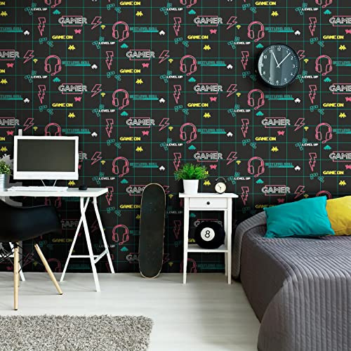Holden Gamer Wallpaper Retro Gaming Black/Neon Pink 13311