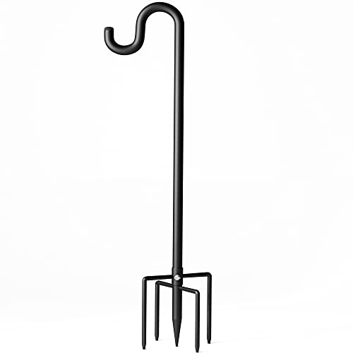 76 Shepherds Hooks for Outdoor, Extra Thick Bird Feeder Pole with 5 Prong Base, Adjustable Shepards Hook for Garden, Weddings, Hanging Plant