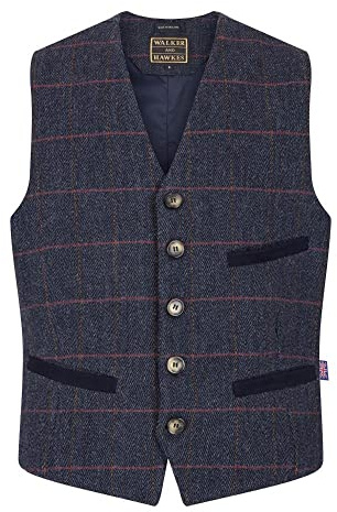 WALKER AND HAWKES - Gilet Derby Tweed Alcott da Uomo - Tweed Blu - S