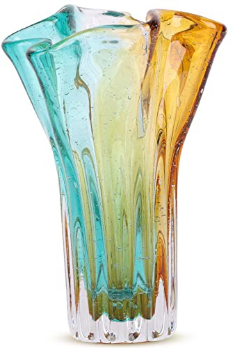 Handgeblasene Glasvasen, einzigartige farbige Vasen, Glasvasen mit weiter Öffnung, Moderne dekorative Vasen, geeignet als Tischdekoration für Esstische, Büroräume, Couchtische und Flure.