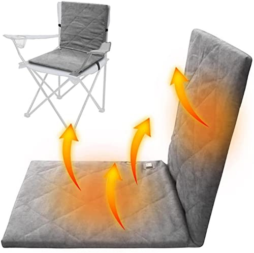 Portable Stadium Seat Chair Heated Folding Chair Camping Cover Heater Pad Foldable Heated Seat Cushion With Back Support 3 Levels Of Heat (Color : Gr-ay)