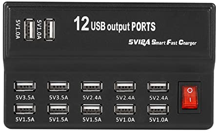 Station de USB 12 Ports Station de 12 Ports Abs Hub USB 12 Ports 5V 12A Adaptateur Secteur Station de Adaptateur Chargeur Voyage à Domicile Us Type