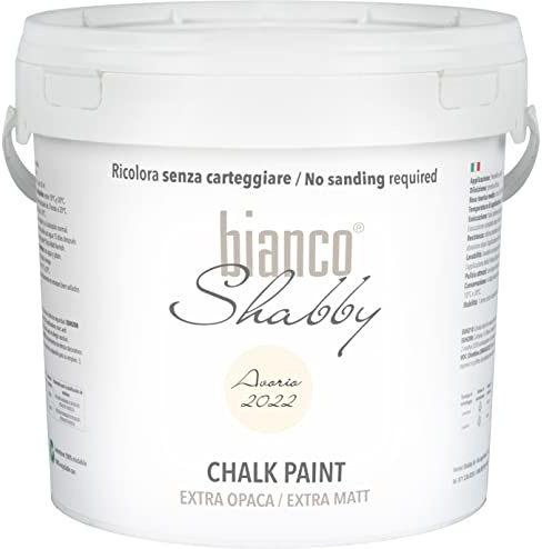 bianco Shabby® Avorio 2022 Vattenbaserad kritfärg för alla ytor och perfekt för dekorativa effekter – kritfärg extra matt (5 liter)