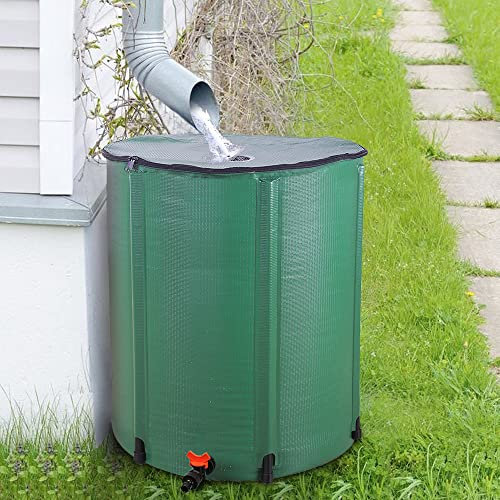 Outopee 66 Gallon/250L Portable Rain Barrel, Collapsible Water Storage Tank, Water Collector Folding Rainwater Water Storage Container with Filter Overflow Kit Faucet for Garden Plant Watering, Green