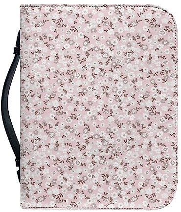 Kuiaobaty Bibelhülle aus PU-Leder mit Taschen, rosa Ditsy Floral Bibeltasche Buchhülle Reißverschluss für Studium Bibel 4 Größe L 2XL