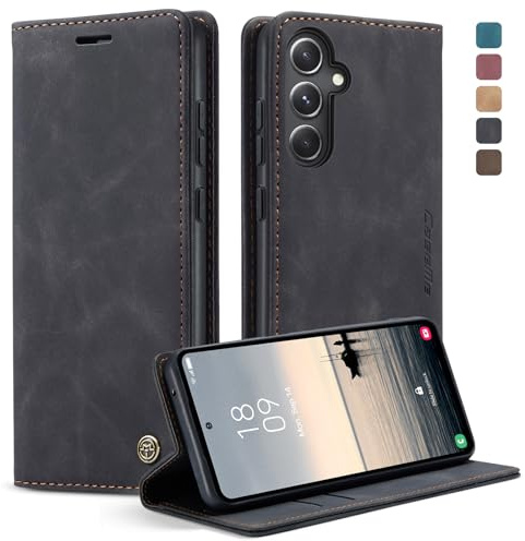 KZB Handyhülle für Samsung Galaxy S23 FE Hülle Premium Lederhülle Klappbar Flip Case Tasche Magnet Kartenfach Standfunktion Klapphülle Schutzhülle für Samsung Galaxy S23 FE - Schwarz