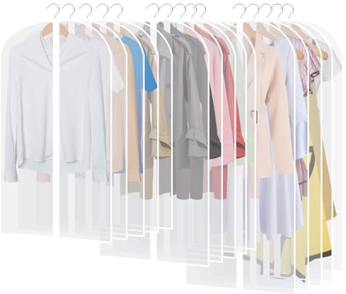 AQXONG 15 Pcs Housse de vêtements, Protège Vêtements Pliable Translucide à Fermeture Éclair, 60x140/120/100cm, Anti Poussière Etanche Mite Humidité, Convient aux Costumes/Robes/Vestes/Manteaux