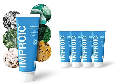 IMPROIC Dentifricio per impianti dentali (confezione da 5) | Con microargento medico e materiali naturali funzionali | Protegge efficacemente denti e impianti dentali per l'infiammazione
