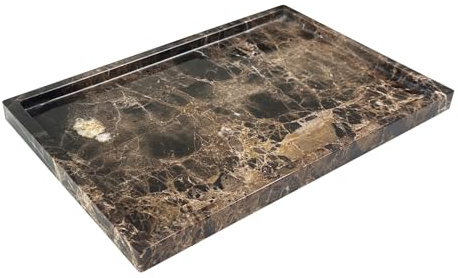 GHYFGD Natural Marble Tray for Bathroom Countertop, Dark Brown Marble Stone Tray for Kitchen Counter (Coffee Net, 12 x 8) | Natural Stone