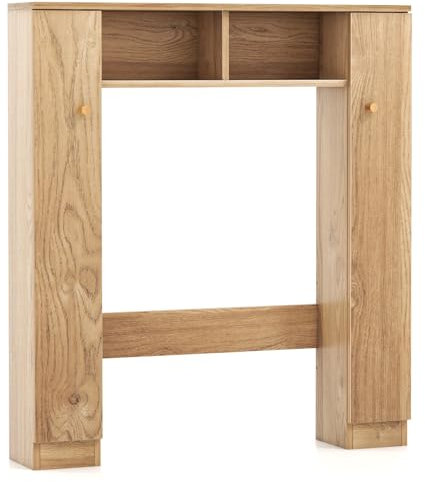 LIFEZEAL Mobile Bagno Sopra WC, Scaffale sopra Toilette con 2 Aante e Scomparti Aperti, Mobiletto per Lavatrice da Terra, 87,5 x 18 x 98 cm, Stabile e Antidumping Moderno (naturale)