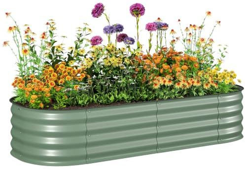 Outsunny Jardinière Surélevée en Acier Modulable 150x62x30cm Vert | Carré Potager de Jardin, pour Légumes, Plantes, Fleurs