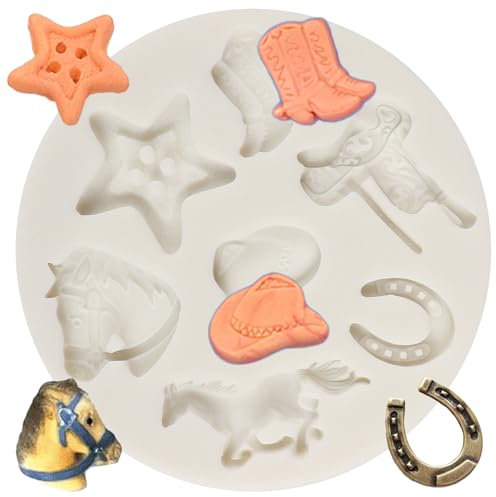 QDMOLDS Hufeisen-Silikonform, Cowboystiefel, Sattel, Cowboyhut, Fondantformen, Pferd, Schokoladenform für Kuchendekoration, Cupcake-Topper, Zuckerguss, Süßigkeiten, Gummipaste, Polymerton