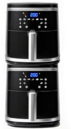 Aigostar Freidora de aire sin aceite 7L, 1900W, 7 funciones preestablecidas + mantener caliente, panel LED táctil. Doble uso: con cesta o cajón. Sin BPA. Libro de recetas incluido, 2 Piezas