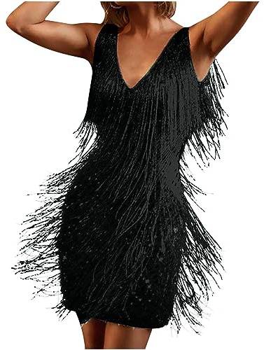 Women's Cocktail Dresses Clearance Flapper Dresses 1920s Gatsby with All-Over Fringe Mini Dresses Feather Prom Party Dress Women's Sequin Tassel Flapper Dress Vintage Gatsby Flapper Dress S-5XL