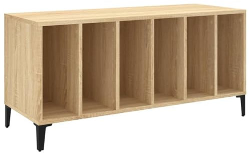 Makastle Plattenspieler-Tisch mit Stauraum, Plattenschrank Schallplattenschrank Plattenspielerständer Plattenspielertisch Schallplattenregal Vinylschrankes, Sonoma-Eiche 100x38x48 cm