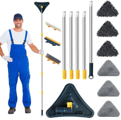 YlYADl Mopa para Limpiar Azulejos y Paredes,Fregona Triangular Microfibra,Trapeador Microfibra Extensible,Mopa para Limpiar Suelos,Mopa Triangular,para Limpiar techos zócalos Paredes y Azulejos