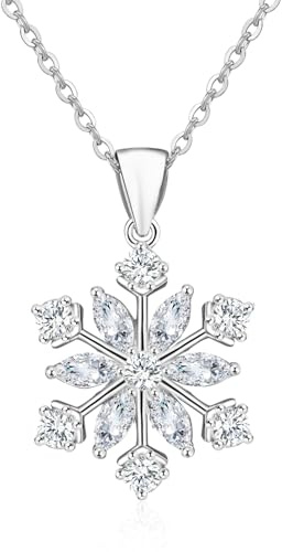 Schneeflocken Ohrringe Schneeflocken Halskette für Damen 925 Sterling Silber Zirkonia Winterfeier Blumen Schneeflocken Brisur Ohrringe Weihnachtsschmuck Geschenke für Damen