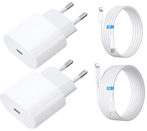 Dual 20W USB C Ladegerät mit Ladekabel Kabel 2M + Ladekabel Schnellladekabel 1M, 4-Pack USB C Netzteil Stecker Power Adapter für iPhone 14/13/ 12/11/ X/ 8/7