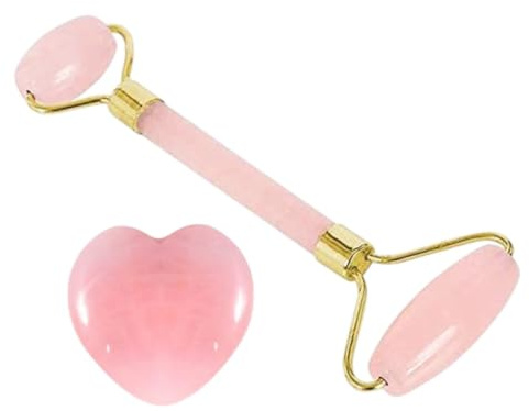 Vediknectar® Kristallroller Naturstein Rosenquarz-Gesichtsroller Gesichtsroller für Frauen Feng Shui Herzsteinmassagegerät zur Entspannung von Gesicht, Gesichtshaut, Hals und Körper