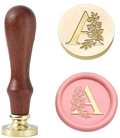 Statice Wachssiegelstempel mit Buchstabe A, Initiale Siegelwachsstempel mit Blume, 25 mm, Messing, Alphabet-Grafikstempel für Umschläge, Einladungen oder Valentinstagsgeschenke