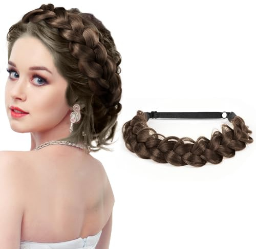 LOPHE Hårfläta Hårband, Chunky Fishtail flätat pannband, fluffigt breda hårband för bröllop, fluffiga flätor perukband för kvinnor och flickor
