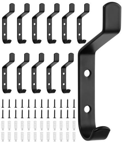 12 Pièces Crochet Porte Manteau Mural,crochets muraux à visser,Imperméable & Antirouille Patere Murale, Crochet porte manteau pour Porte Manteau Salle de Bain Cuisine(Noir)