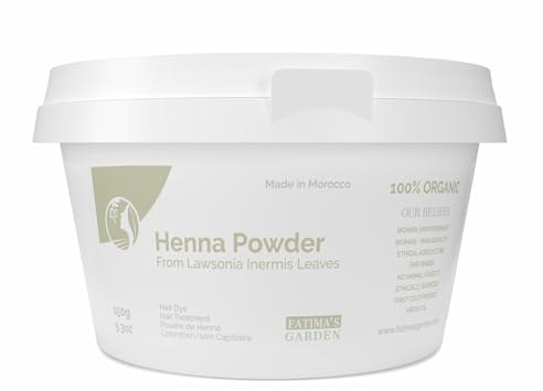 Fatima's Garden Polvo Puro de Henna Marroquí - Tinte para el Cabello 100% Natural - Coloración y Tratamiento Capilar - 150g