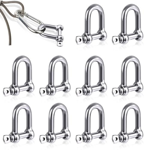 Prmape 10 Stück Schäkel Edelstahl mit Schraube, D Schäkel M6, Hochfeste Schäkel mit Augbolzen, Schäkel Edelstahl M6 Weit, 304 Edelstahl D Ring Schäkel für Ketten & Seile
