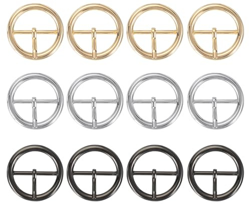 PATIKIL Einzelne Dorn-Gürtelschnalle 0,8, 12 Stück Metall-Rollenschnalle Runde Mittelstegschnallen für die Herstellung von Gürteltaschen aus Leder, Schwarz/Silber/Lichtgold