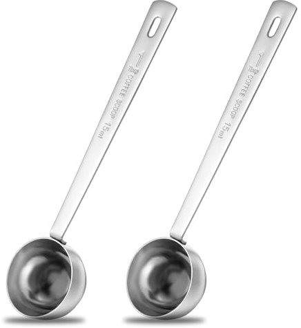 Tyqour 2 Stück 15ml Edelstahl Kaffeelöffel, Kaffeedosierlöffel 15ml Kaffeelöffel Portionierer Messlöffel 15ml, Kaffee Messlöffel mit Langem Griff, Runder Kaffeelöffel für Zucker Tee Kaffee Kakao