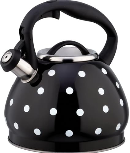 Bouilloire à thé, théière à pois, bouilloire sifflante de 3,2 litres pour cuisinière, acier inoxydable(noire)