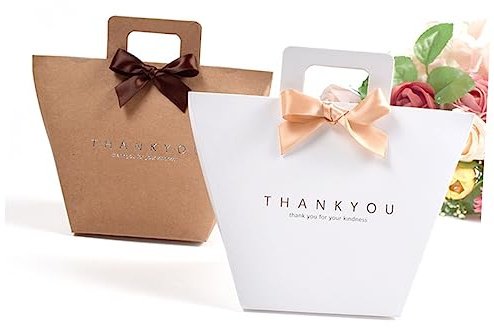 CALLARON 10 Stück Geschenkbox einfache Papiertüte Handtasche aus Papier Aufbewahrungstasche Geschenkbeutel aus Kraftpapier Weiß