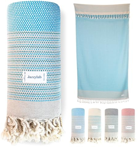 jazzylab EBOARD Peshtemal 90x180 cm | Telo hammam in cotone 100% con motivo a righe fini | Leggero e multiuso | Asciugatura rapida – ideale per viaggio, sport, sauna e spiaggia | 90x180 cm, Turchese