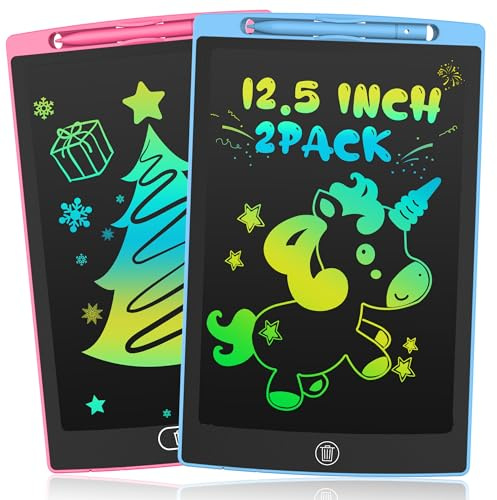 2 Pack LCD Writing Tablet for Kids, 12.5 inch Colourful Doodle Board Erasable Drawing Tablet for Kids, Educational Learning Travel Toys Birthday Christmas Gifts for 3 4 5 6 7 Girls Boys(Pink+Blue)