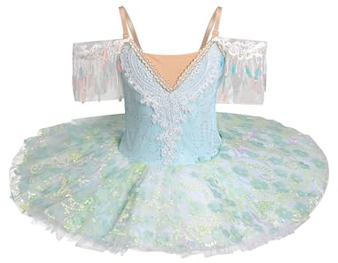 Ballettkleidung Mädchen 3-14-Jahre für Tanz: Tüll Pailetten Ballettkleid mit verstellbarem Träger - Kinder Tanzkleid für Balett Eiskunstlauf Rollkunstlauf