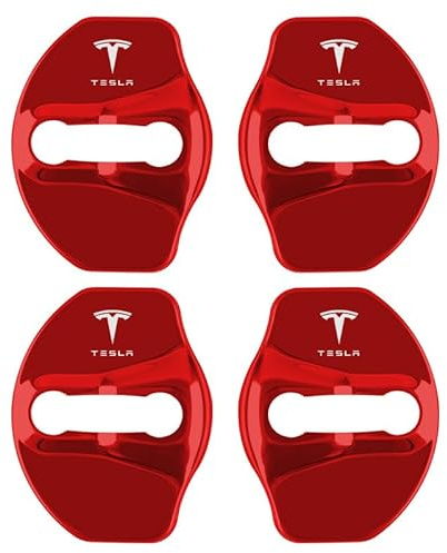 XVBFSC 4pcs Car Door Latch Protective Cover for Tesla Model 3 2023-, Car Door Lock Protector Anti-Corrosion Anti and Vibration,Red
